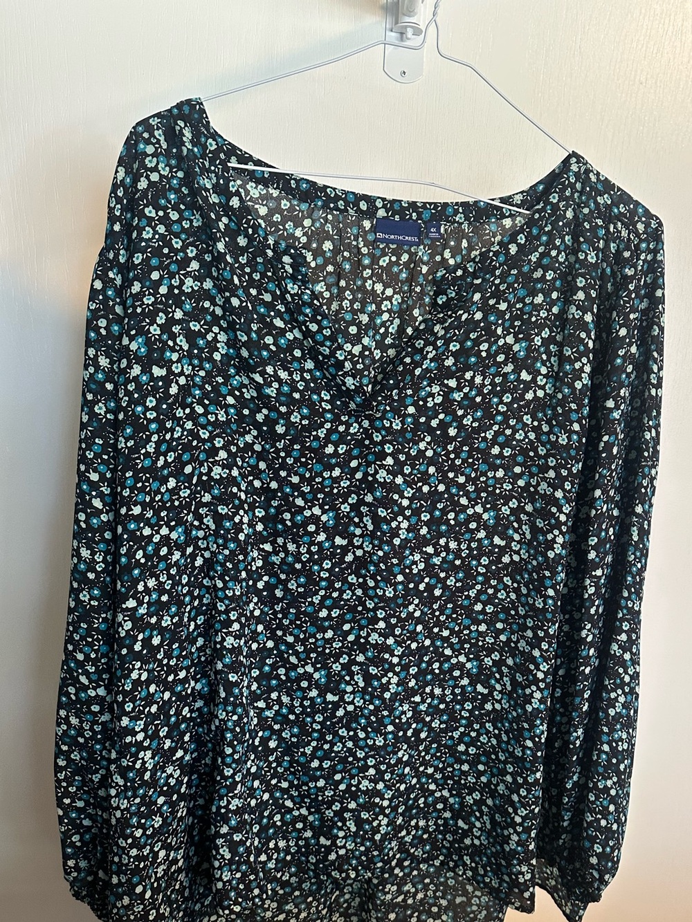 Northcrest Black Floral Long Sleeve Blouse Size 4X